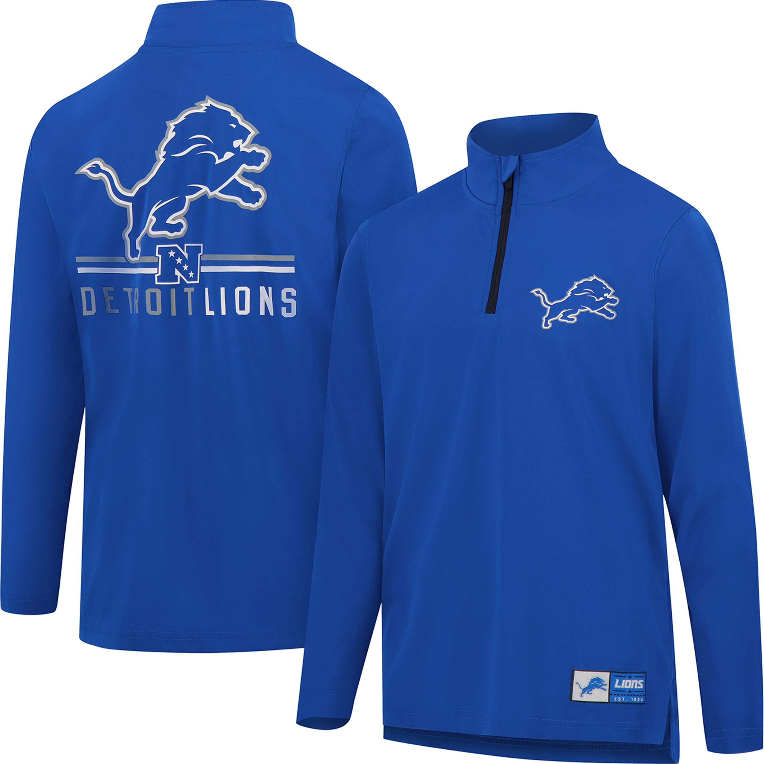Ultra Game NFL Official Adults Super Soft Quarter Zip Long Sleeve T-Shirt - Unisex, Detroit Lions, Team Color, Small Image