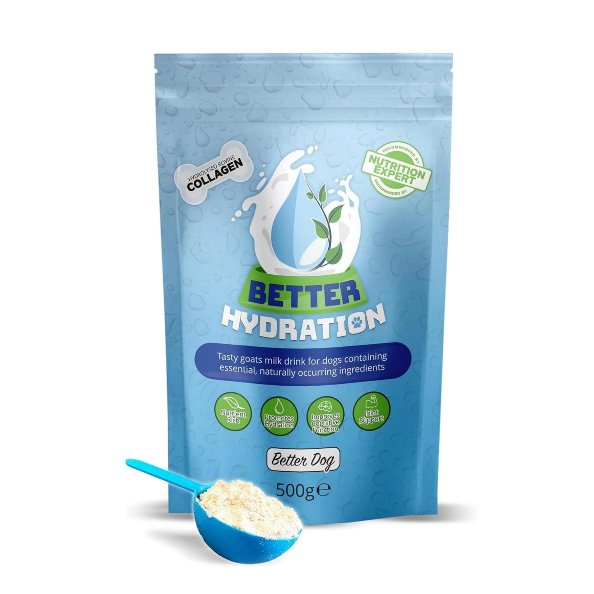 Better Hydration – Natural Dog Hydration Drink Powder with Goat’s Milk, Collagen & MCT for Daily Hydration, Digestion & Energy Support, 500g