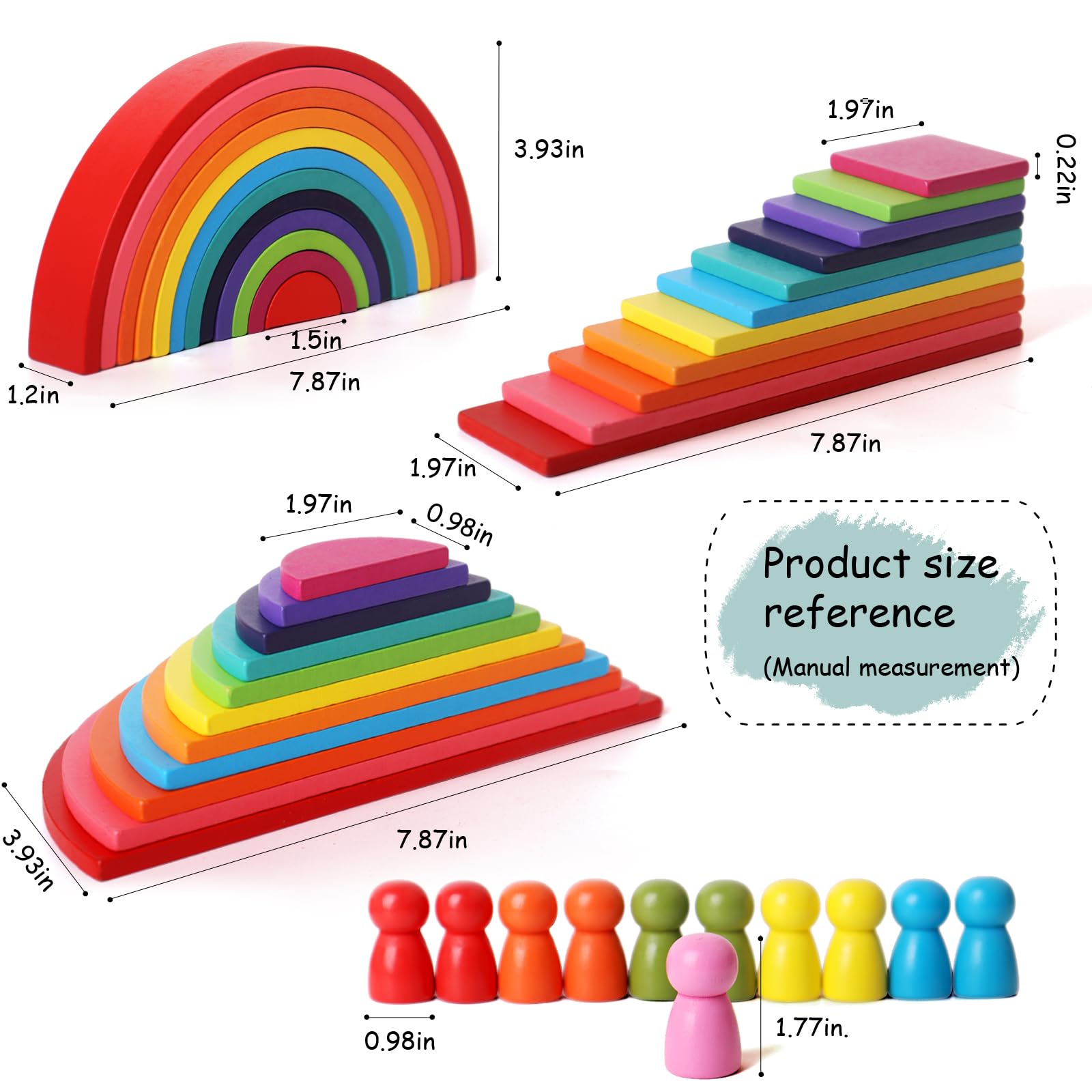 Mua SHIERDU 45-Piece Wooden Rainbow Stack Set, 4-in-1 Building Blocks ...