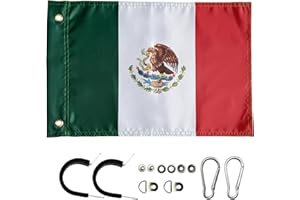 CEZELUX 12x18 Inches Mexico Flag with Mount for 5150 Whip Lights (Fit 1.9~2.2cm pole) or Antenna Flag Poles, 18" x 12" Double Sided Whip Light Mexican Flags for UTV ATV Jeep Off-Road RZR Polaris Truck Boat and 4X4 Sand Buggy 1pc