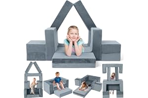 OSYKIU Kids Couch, 7 Pc Modular Toddler Sofa, Freely Removable Kids Chair for Playing, Sleeping, Versatile Fold Out Baby Play Couch Set