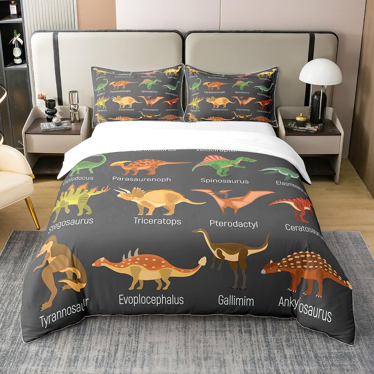 Homewish Dinosaur 100% Cotton Duvet Cover for Kids Boys,Dinosaur Bedding Set for Girls King,Set of Ancient Dinosaur Comforter Cover,Jungle Animal Bed Sets with 2 Pillowcases