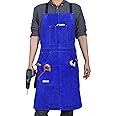 QeeLink Leather Welding Work Apron with 6 Tool Pockets, Heat & Flame Resistant Apron, 24" x 36", Adjustable M to XXXL