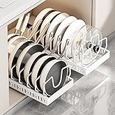 2 Pack Pull Out Pots and Pans Organizer for Cabinet & Countertop, Kitchen Cabinet Organizer with 8 Adjustable Dividers, Stora
