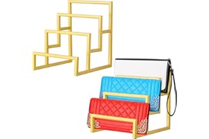 DoubleFill 2 Pack Purse Organizer for Closet Display 3 Layer Gold Riser Stand Clutch Purse Organizer Display Metal Wallet Rack for Handbag Home Retail Boutique Store Supplies