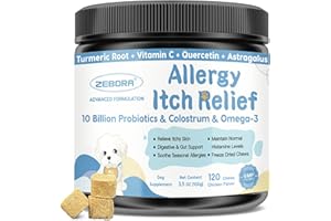 ZEBORA Dog Allergy Relief Chews, with Probiotics, Omega 3, Colostrum - Dog Itching Skin & Ears Relief, Herbal Skin & Coat Supplement, Gut & Immune Support, Hot Spot Treatment, Anti Seasonal Allergies
