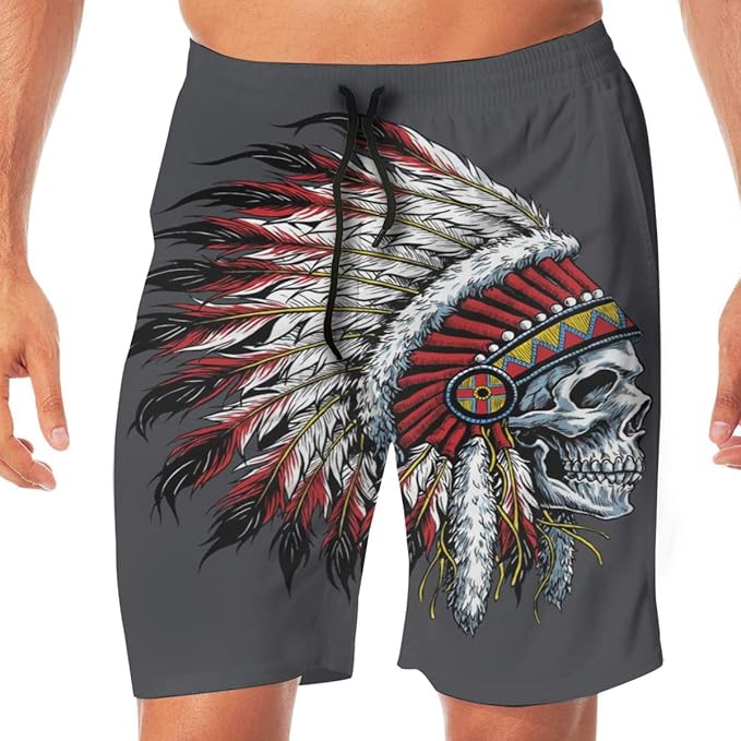 Cyloten Swim Trunks Motorcycle Indian Skull Board Shorts Quick Dry