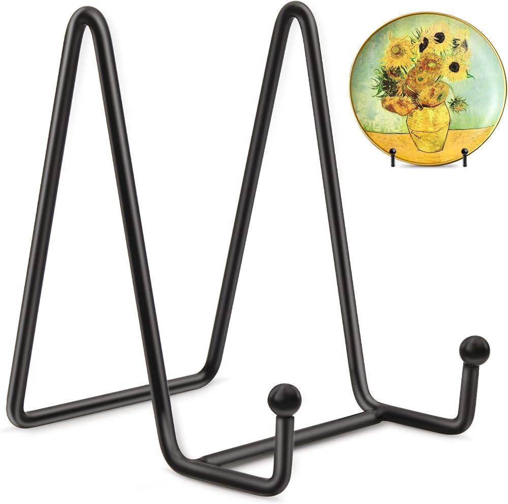 Mocoosy 4 Inch Plate Stands 2 Pack Black Iron Easel Display Stands for Plates