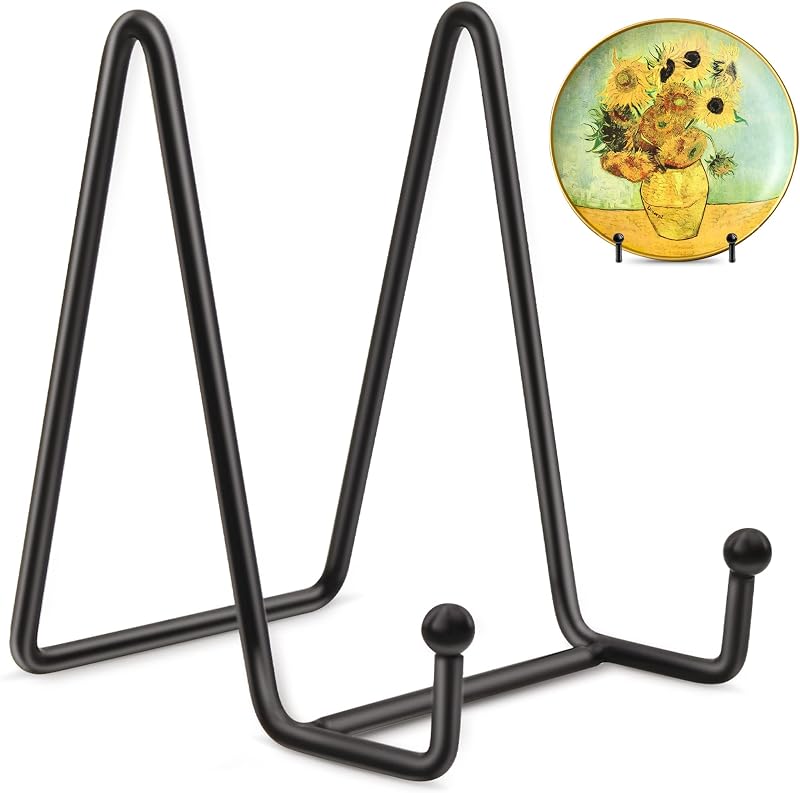 Mocoosy 4 Inch Plate Stands 2 Pack Black Iron Easel Display Stands for Plates