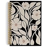 ANIANG Boho Floral Spiral Notebook, Floral Journal, Boho Flower Floral Black 5.5"x8.3" 164pages Lined Journal Notebooks College Ruled, Bohemian Floral Hardcover Notebook for Office School Supplies