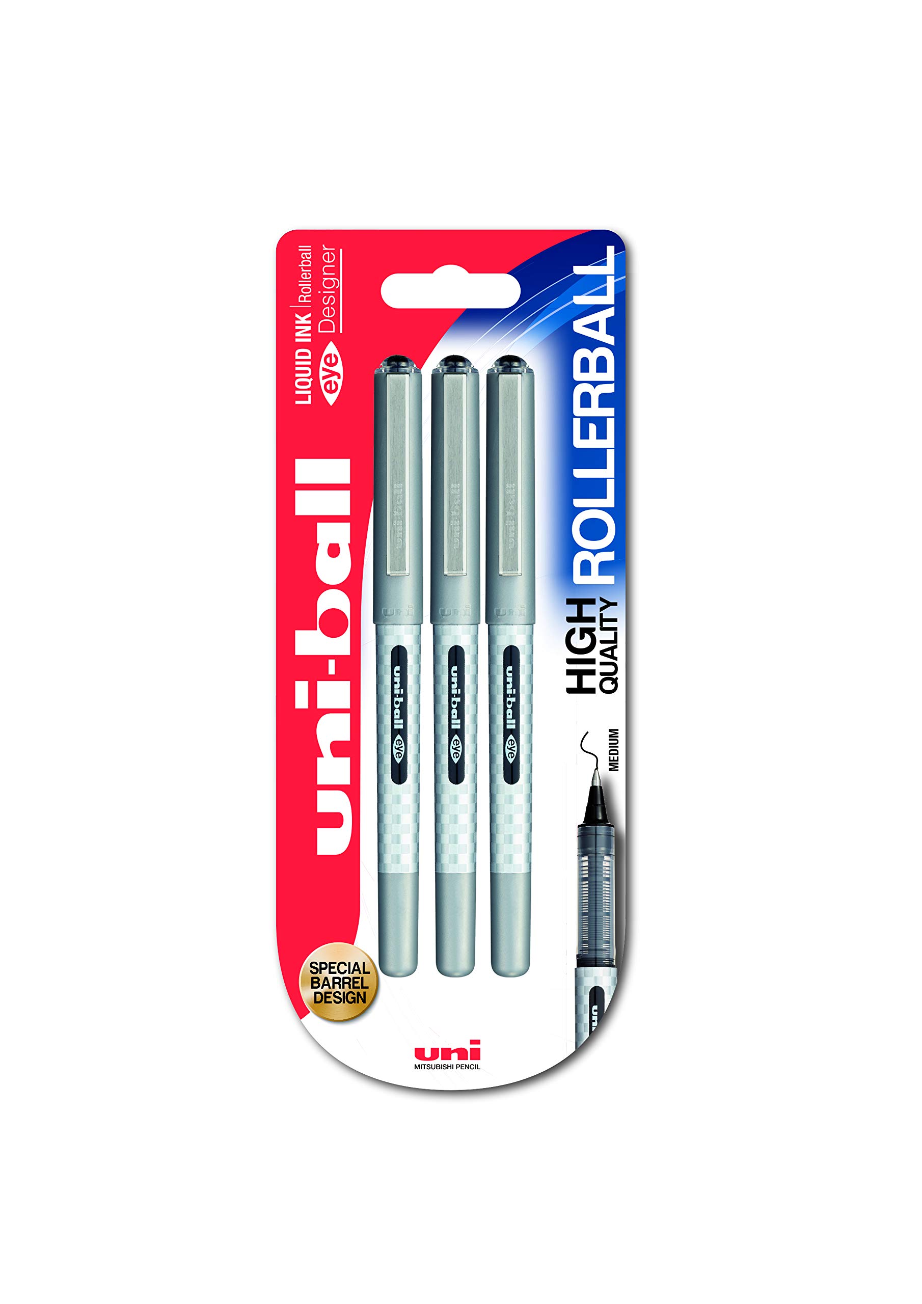 Uni-Ball 153528650 Liquid Ink Rollerball Pen, Pack of 3