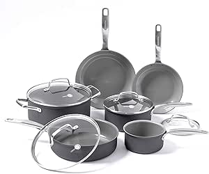 GreenPan Chatham Healthy Ceramic Nonstick, Cookware Pots and Pans Set, 10 Piece, Gray