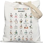 Lacosu Mental Health Matters Tote Bag, Coping Skill Alphabet Canvas Tote Bags for Women, Gifts for Mental Health Therapist Counselors, Reusable Grocery Bags Shopping Bag