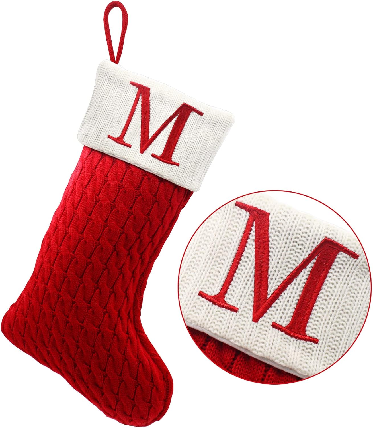 Stockings & Holders - ZOEA 20 Inches Christmas Stockings with Initials, Large Embroidered Letter Knit Christmas Stocking for Family Holiday Decorations and Xmas Gift (M, Red)
