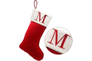 ZOEA 20 Inches Christmas Stockings with Initials, Large Embroidered Letter Knit Christmas Stocking for Family Holiday Decorations and Xmas Gift (M, Red)