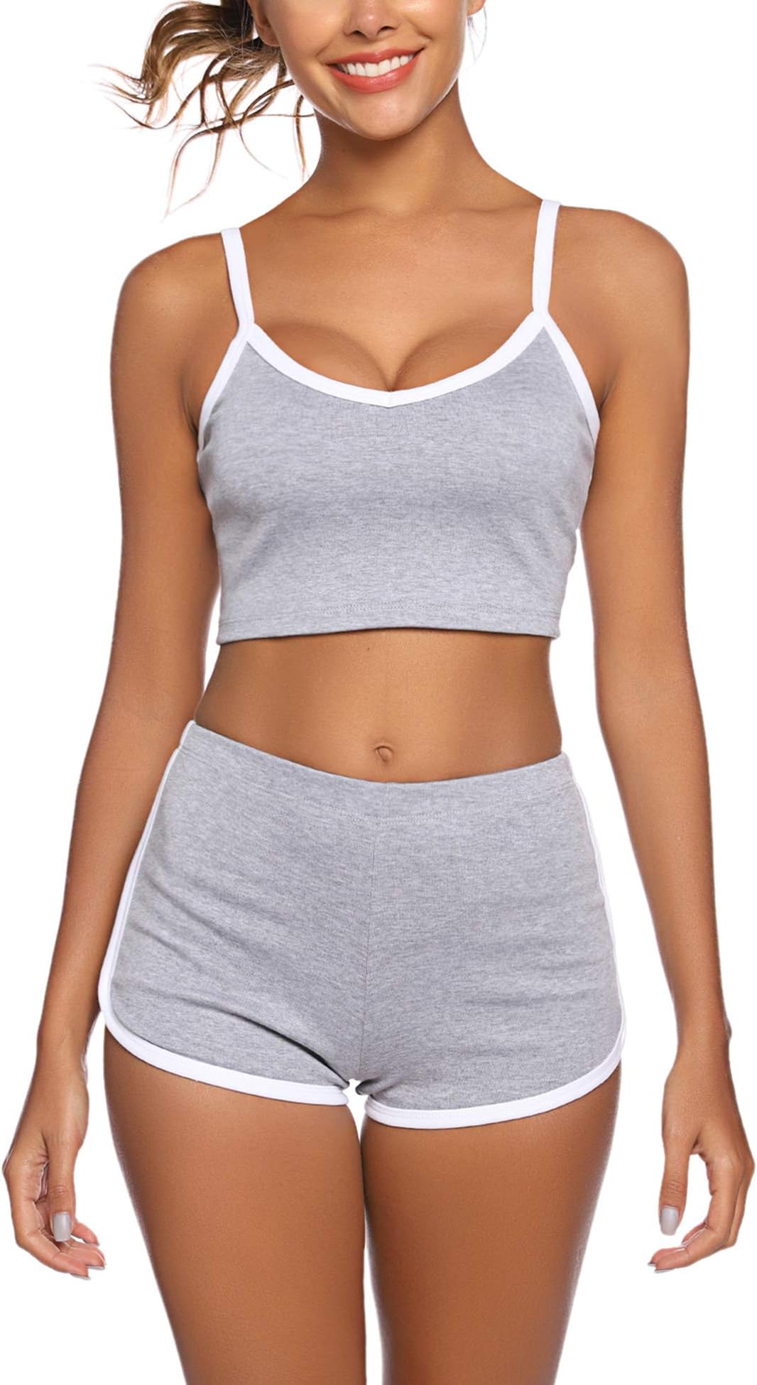 Sleepwear Women V Neck Pajamas Sleeveless Pj Set Soft Cami Set with Short Pants Nightwear