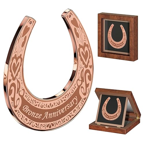 Pure Solid Copper Horseshoe-8Year Anniversary Wedding Gift for Couple with Wooden Display Box-Personalized Gifts for Couples-8th Anniversary Bronze Gifts for Her/Him-Unique Ideas Bronze Gift