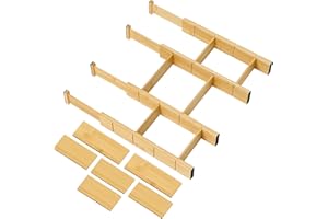 Utoplike Kitchen Drawer Divider with Inserts, Bamboo Drawers Organizer Adjustable, 4 pcs Large Expandable Wood Socks Drawer Organization for Dresser, Office, Spring Loaded