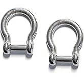 US Stainless 2 Pieces Stainless Steel 316 Bow Shackle 1/4" (6mm) with Hex Sink Pin Marine Grade