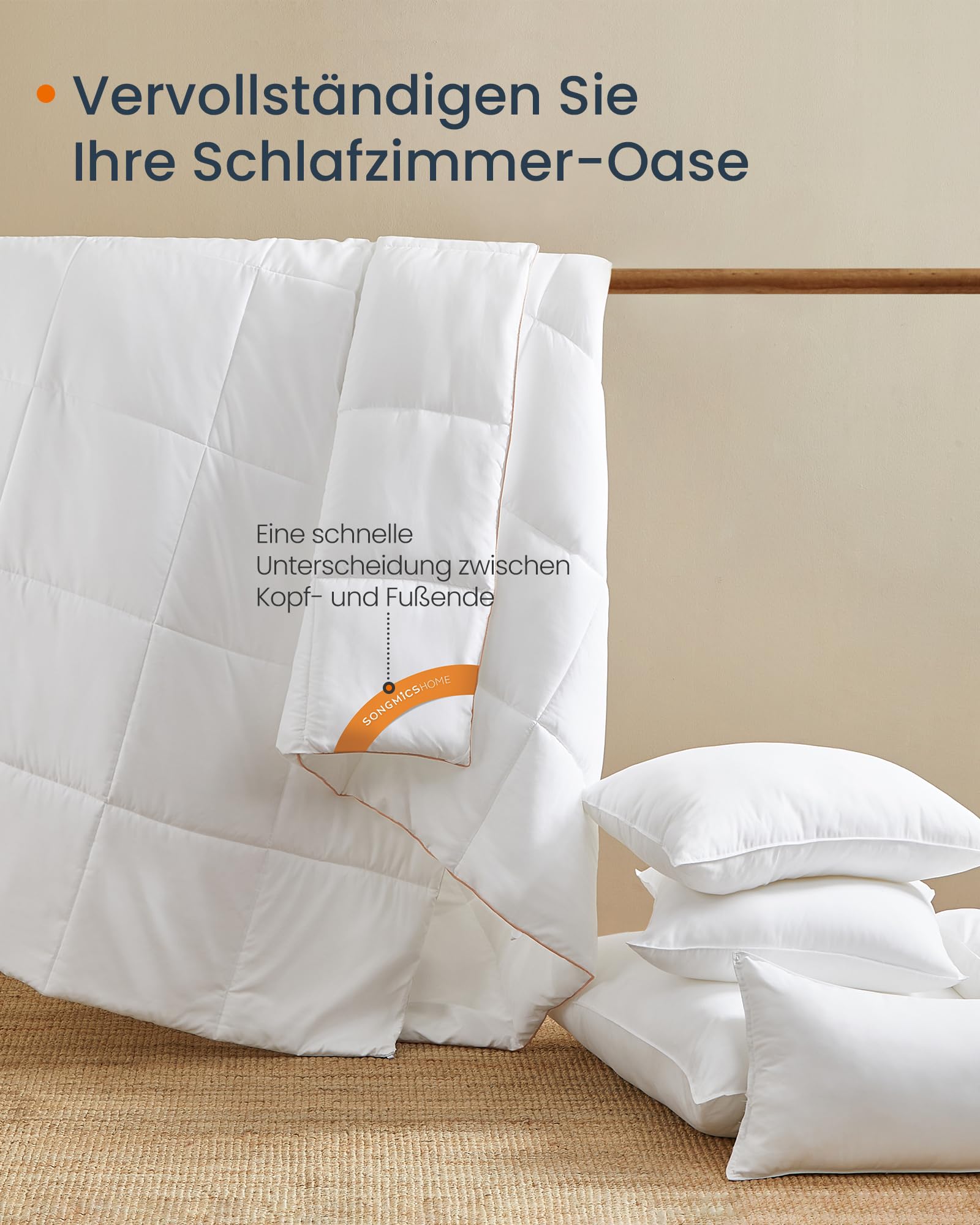 SONGMICS HOME Bettdecke, 240 x 220 cm Steppdecke, Steppbettdecke mit 8 Schlaufen, 300 GSM Decke, Bettdecke, mit Karosteppung, wolkenweiß TDC013W01 5