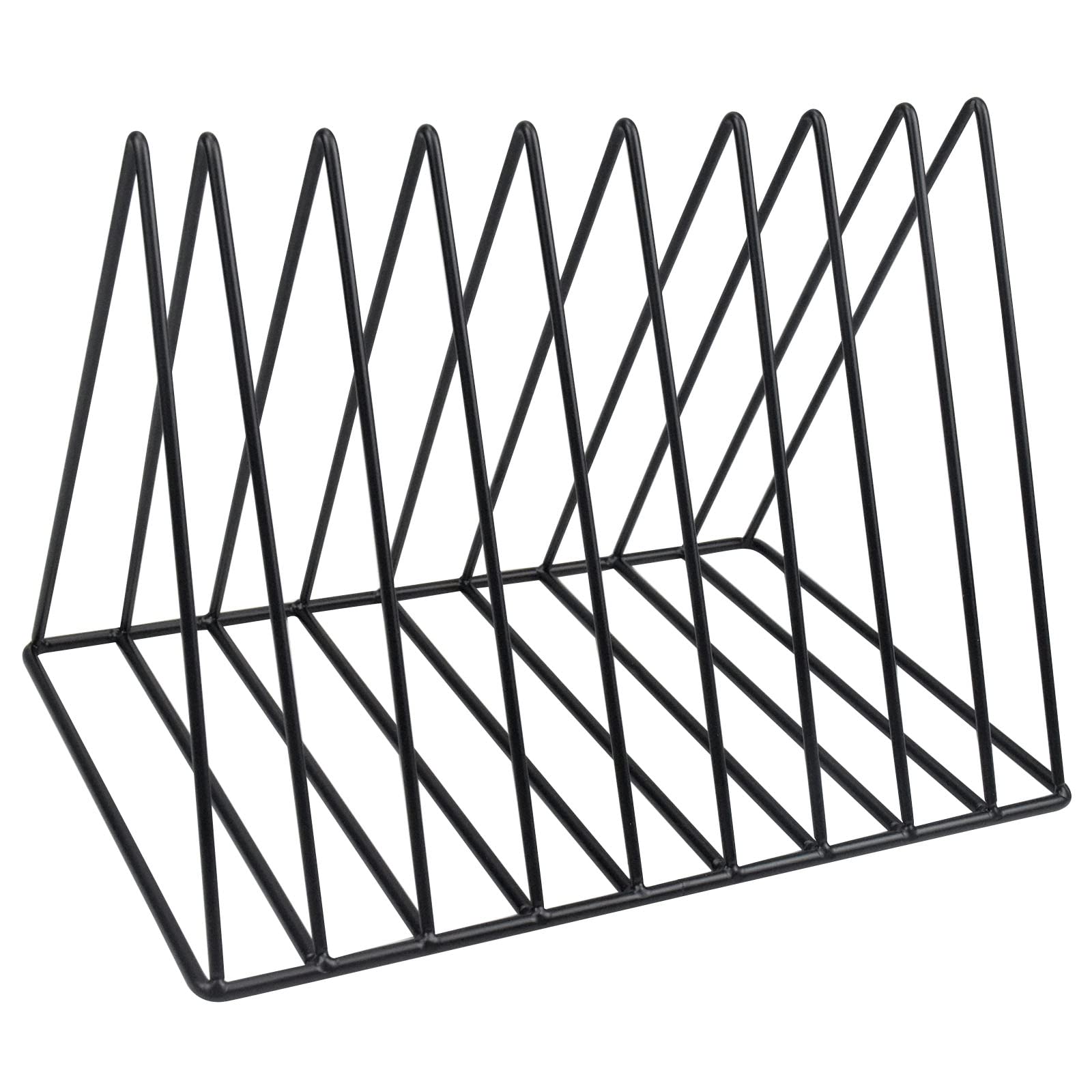 Mikihat Metal Magazine Rack, Record Rack, 9 Slots File Organizer, Triangular Desktop Storage Stand, Multifunctional File Organizer, for Home Office (Black)