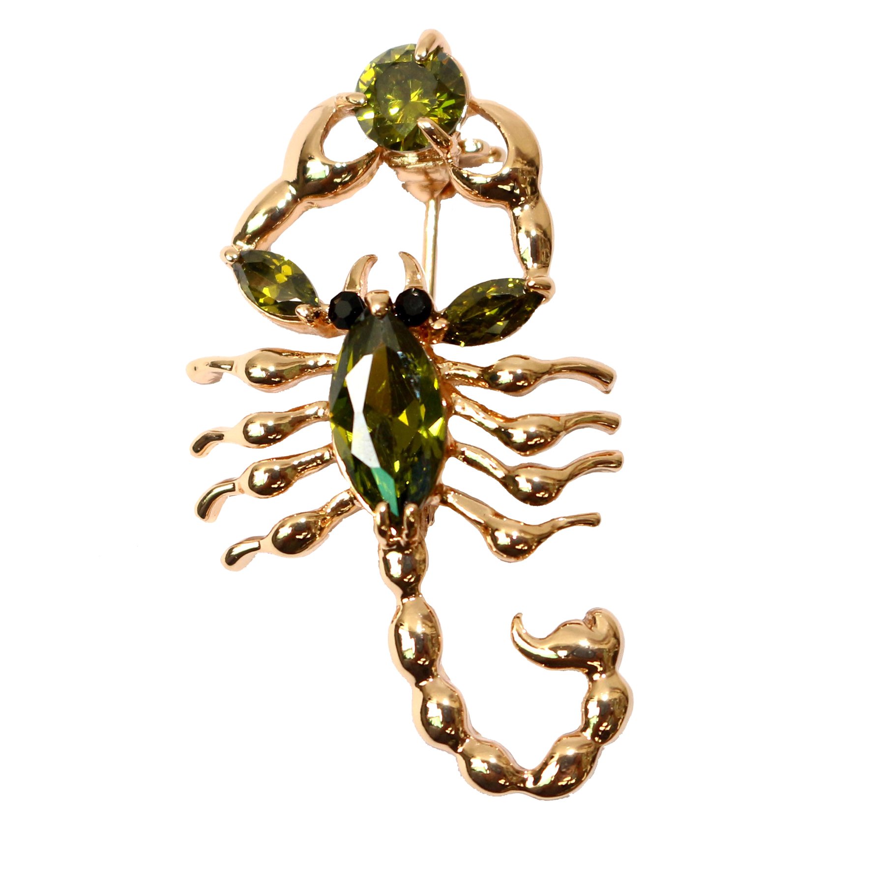 Navachi 18k Gold Plated Copper Cubic Zirconia Green Zircon Scorpion Az7065b Brooch Pins