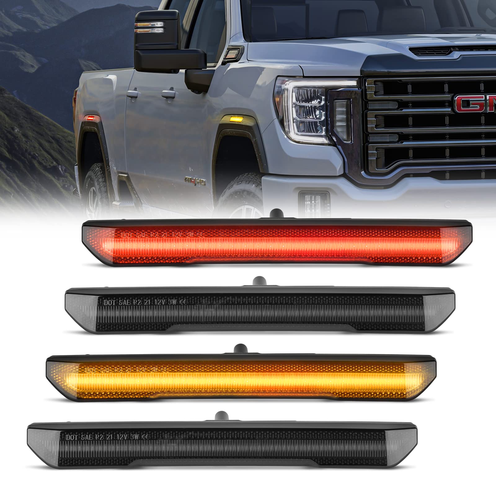 POPMOTORZ 4PCS Amber Smoked Lens Fender LED Side