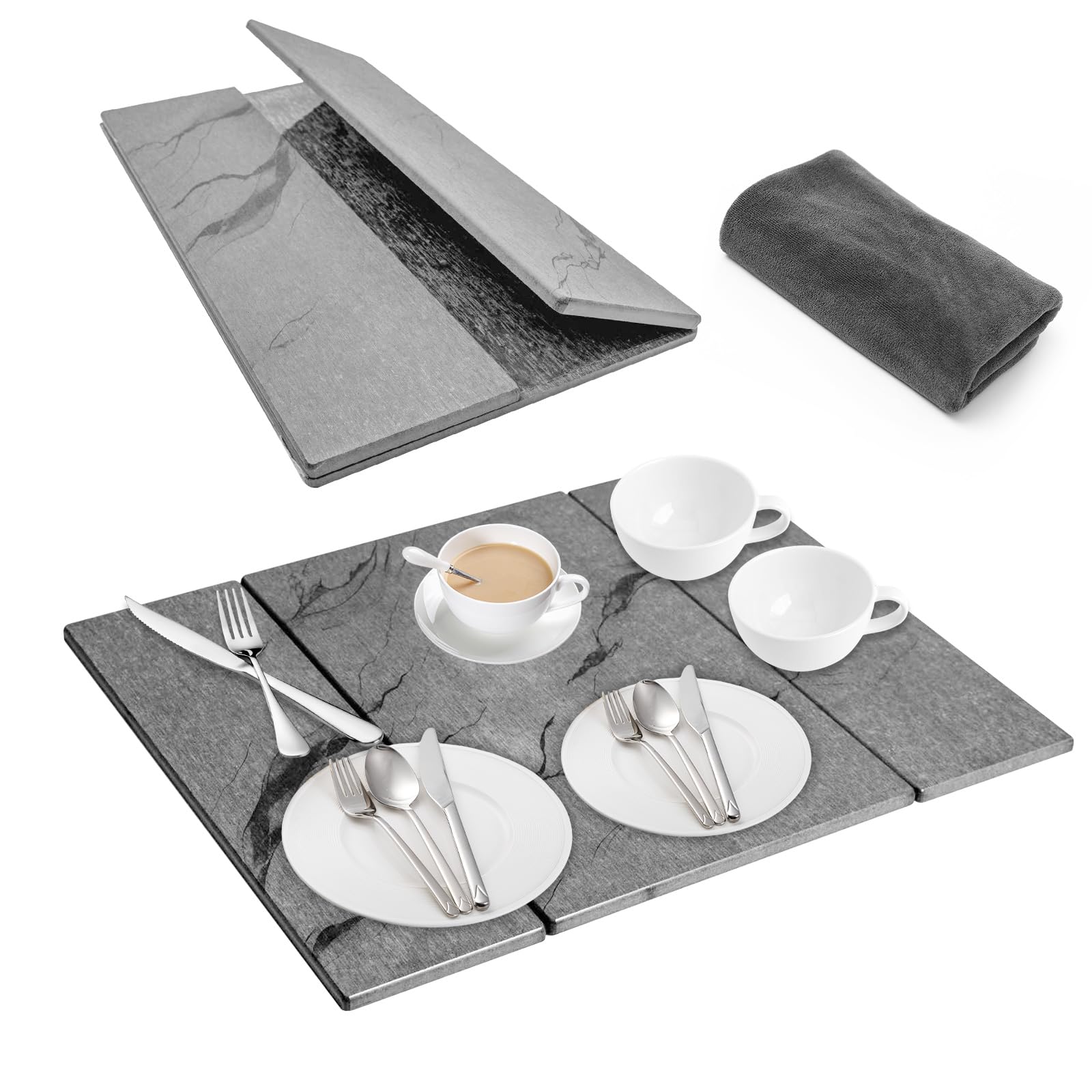 Photo 1 of 0510sker Dish Drying Mat Large Stone Dish Drying Mat For Kitchen Counter Collapsible Quick-Drying Sleek Diatomaceous Versatile Stone Drying Mats For Cups Dishes Bottles Marble (gray, 16"×19")