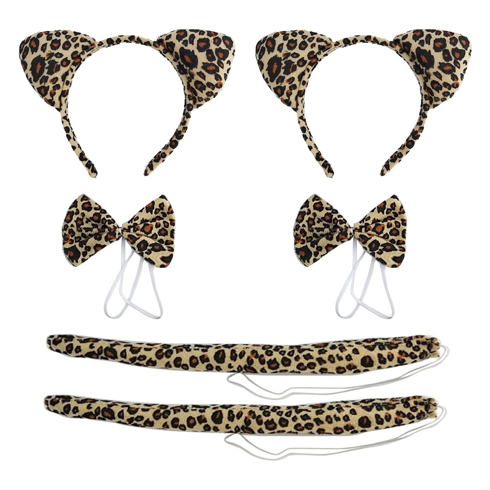 TSHAOUN 2 pieces leopard ears headband Set Ears Tail Bow Tie， Animal Cat Ears Band Bow Tail Fancy Dress Up Set (Leopard)