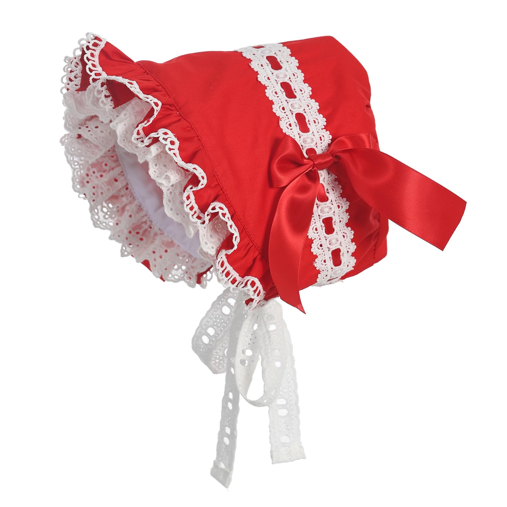 BPURB Victorian White Lace Bonnet Hat for Women Ladies Handmaid Medieval Colonial Costume Accessory Cotton (Red)