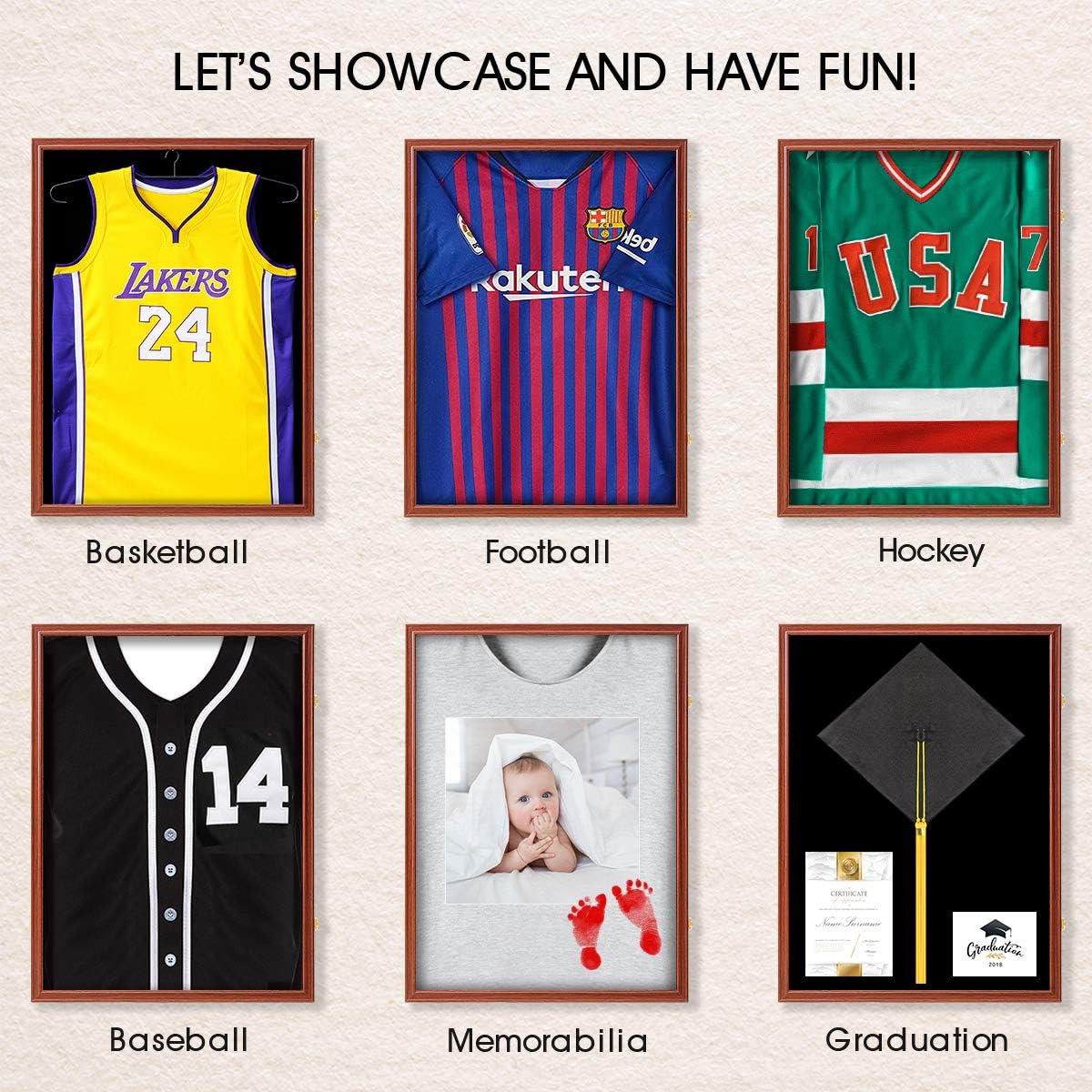 PROALLER Jersey Frame Display Case with Hanger, 98% UV Acrylic Protection Large Lockable Sport Shadowbox Baseball/Football/Basketball/Soccer/Hockey Sports Display Case, Mahogany : Sports & Outdoors