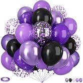Black and Purple Balloons, 60pcs 12Inch Black Drak Purple Balloons, Confetti Balloon for Graduation Halloween Birthday Wedding Baby Shower Party Decorations