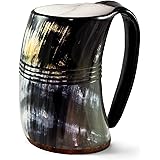 Norse Tradesman Genuine Viking Drinking Horn Mug - 100% Natural Beer Horn Tankard with Ring Engravings | "The Eternal", Polis