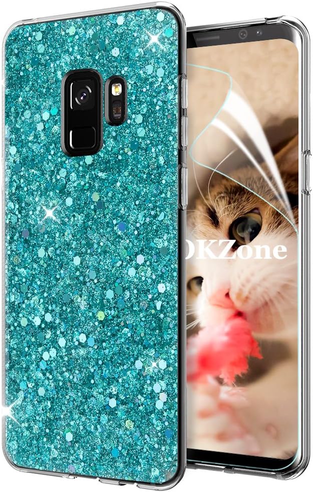 OKZone Compatible Galaxy S9 Case, Bling Glitter Sparkle Design Slim Fit Soft Gel TPU Silicone Skin Cover Anti-scratch Protective Shining Fashion Style Case for Samsung Galaxy S9 (Green)