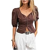 Floerns Women's Retro Vintage Puff Sleeve Sweetheart Neck Crop Tops Dressy Casual Blouse