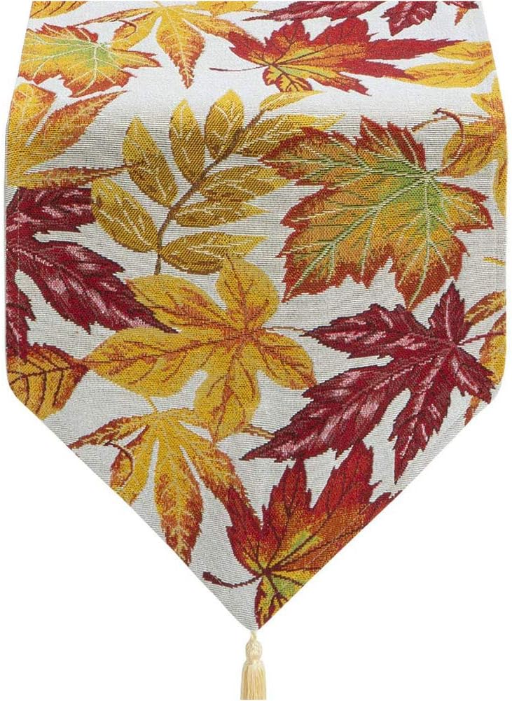 Akemaio Cotton Linen Table Runner 13x71 Inch Fall Decor Maple Leaf