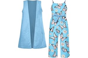 UNICOMIDEA 3-7T Girls Jumpsuits Kids Sleeveless Hawaiian Romper Loose Pants with Pockets Outfit Sets