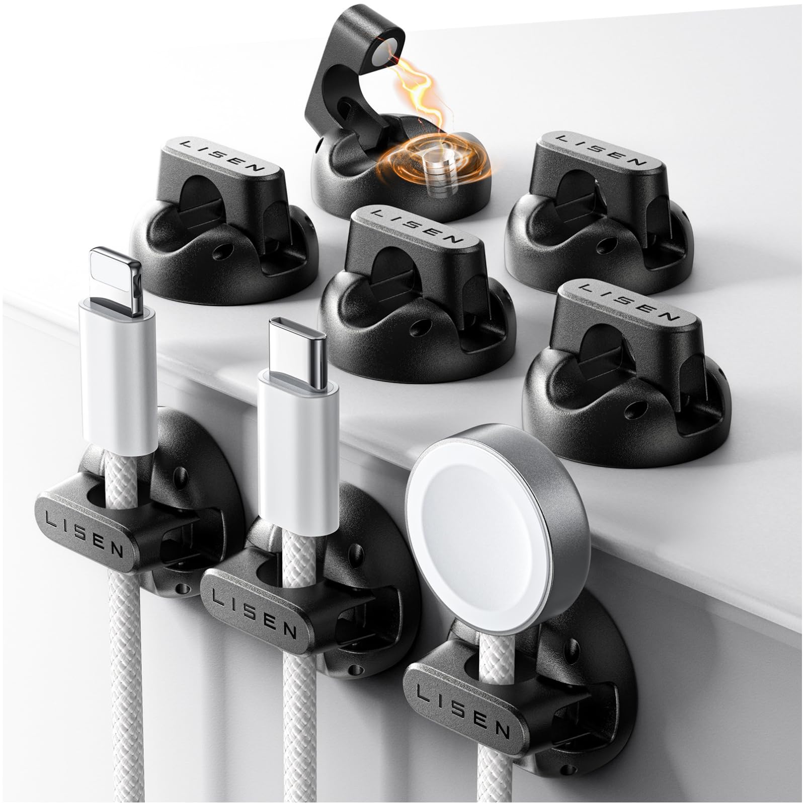 Photo 1 of 8 Pack Charging Cord Organizer [1S Snap-on] LISEN Magnetic Charging Cord Holder, Easy Open Cable Holder with Strong Adhesive, Cable Management Clips Neatly for Nightstand, Desk, Home, Office, Car