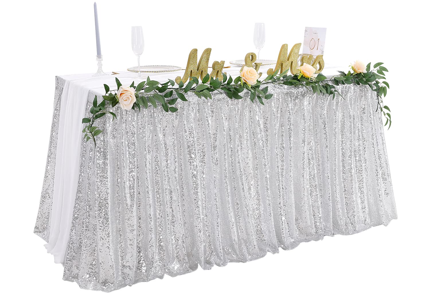 Silver Table Skirt 6ft Spakly for Rectangle Table
