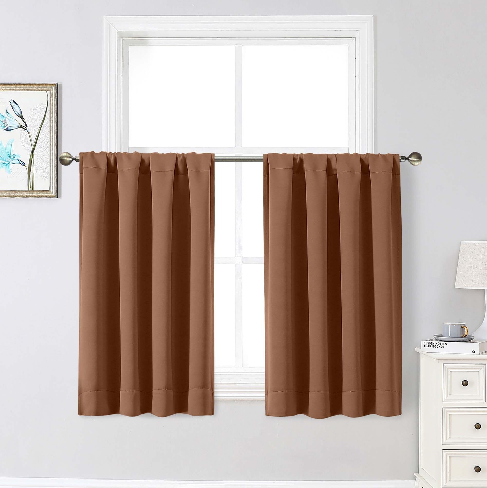 WelvetBLK Sun Baked Cafe Blackout Curtains 36 Inch Length 2 Panels Set, Soft Solid Thermal Insulated Room Darkening Small Window Curtains for Kitchen Bathroom Basement, Sun Baked, Each, 40" Wx36 L
