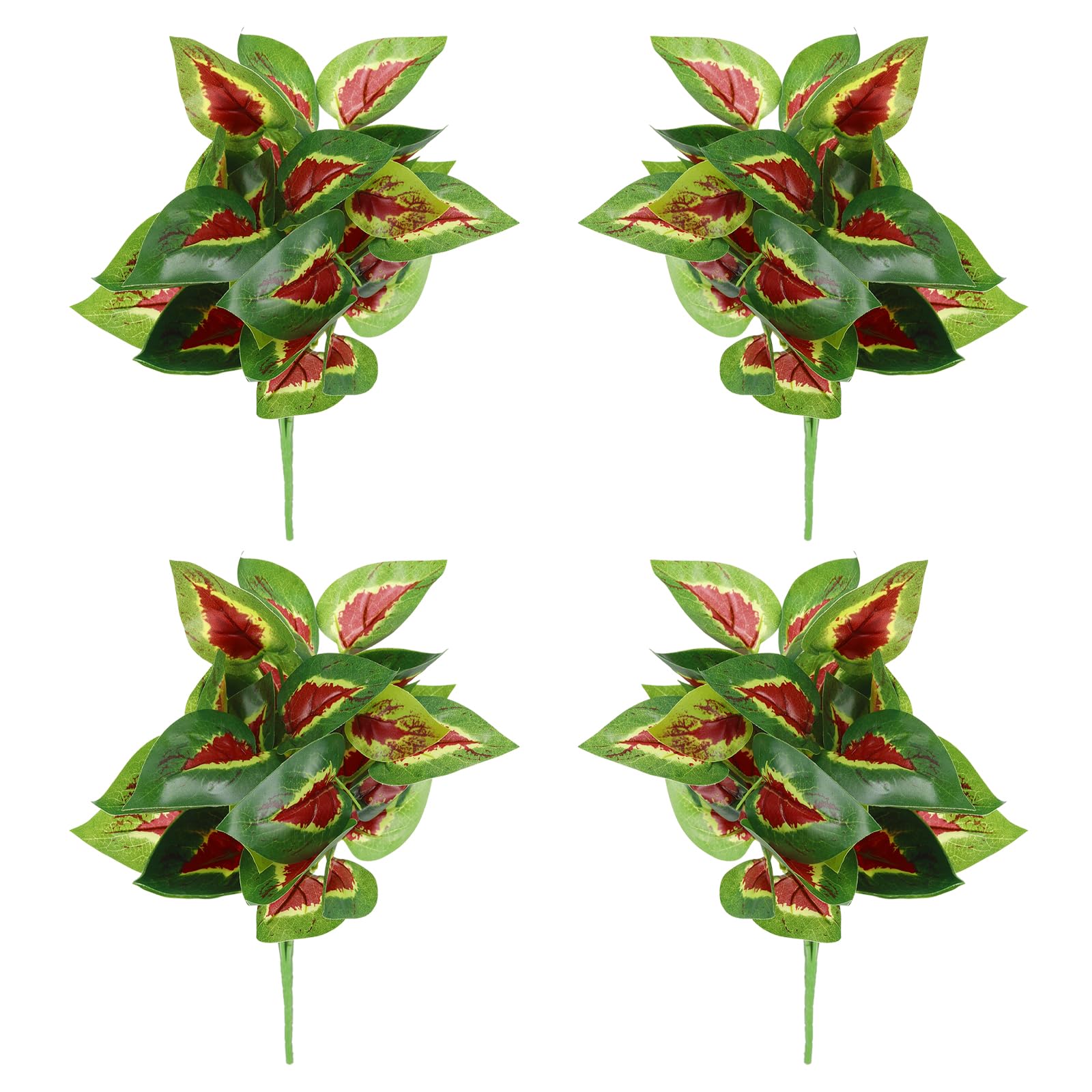 PATIKIL Artificial Greenery Plants, 4 Pcs 7 Bundles Green Plant with Faux Perilla Leaf Leaves Grass Stems for Home Wedding Garden Office Decoration Party Table Backyard Indoor, Green Red