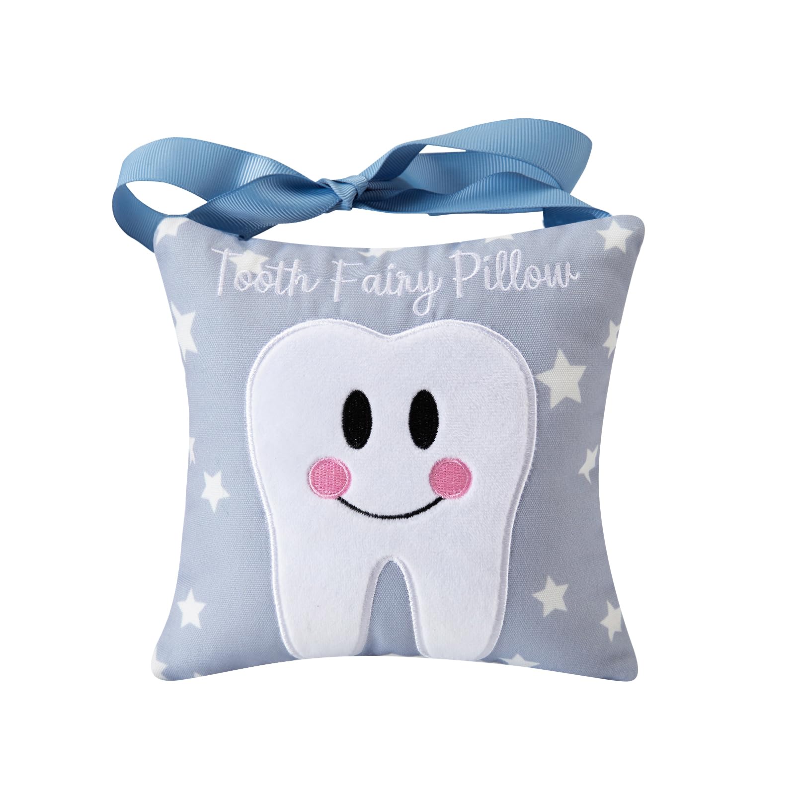 Photo 1 of Xunboo Tooth Fairy Pillow with Pocket for Kids Tooth Keepsake Pouch Tooth Fairy Bag on Back Toothfairy Gift for Boys and Girls, 6.8 x 6.8 inches (Light Blue)