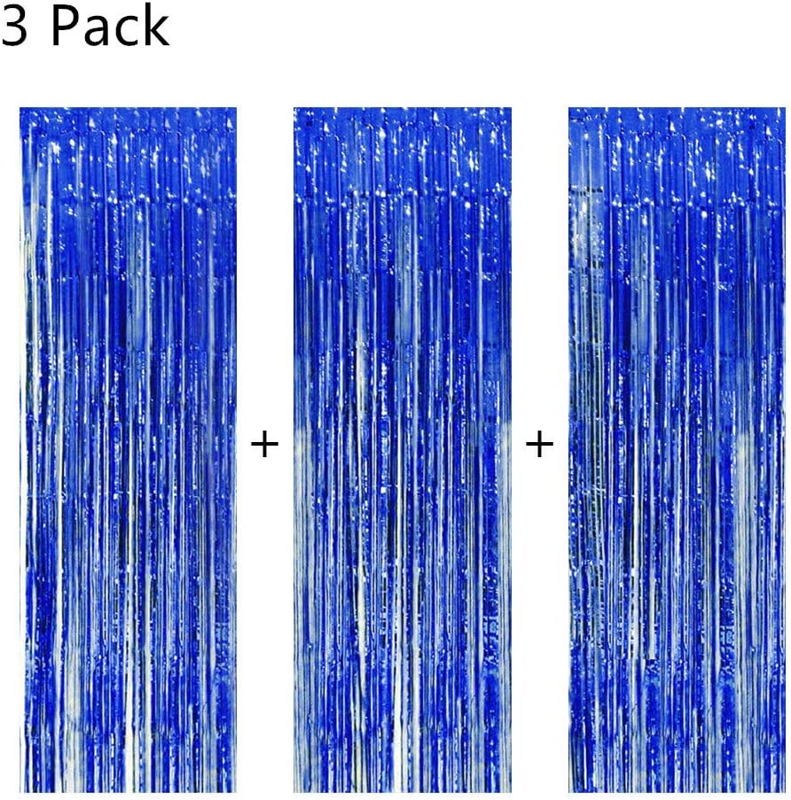 3.2 ft x 9.8 ft Foil Curtains Metallic Fringe Curtains Party Photo Booth Backdrop for Birthday/Wedding/Bridal Shower Party Decorations Supplies(Blue,3pcs)