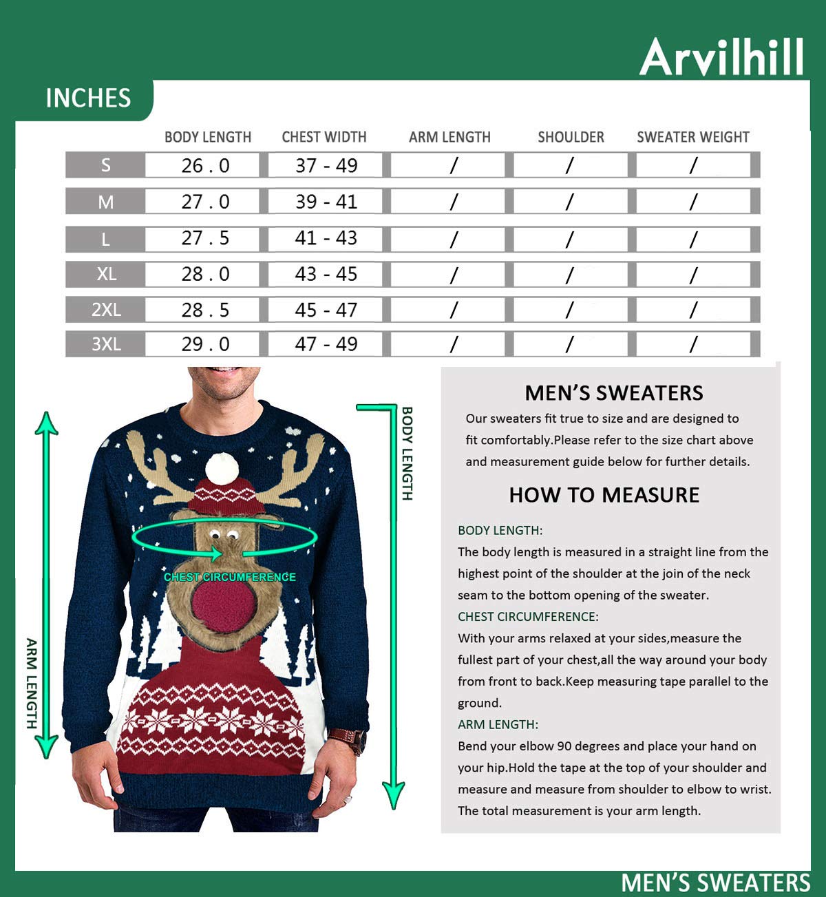 Arvilhill Xmas Mens Winter Knit Funny Jumper Ugly Long Sleeve Pullover Sweater Blue Deer M - Image 6