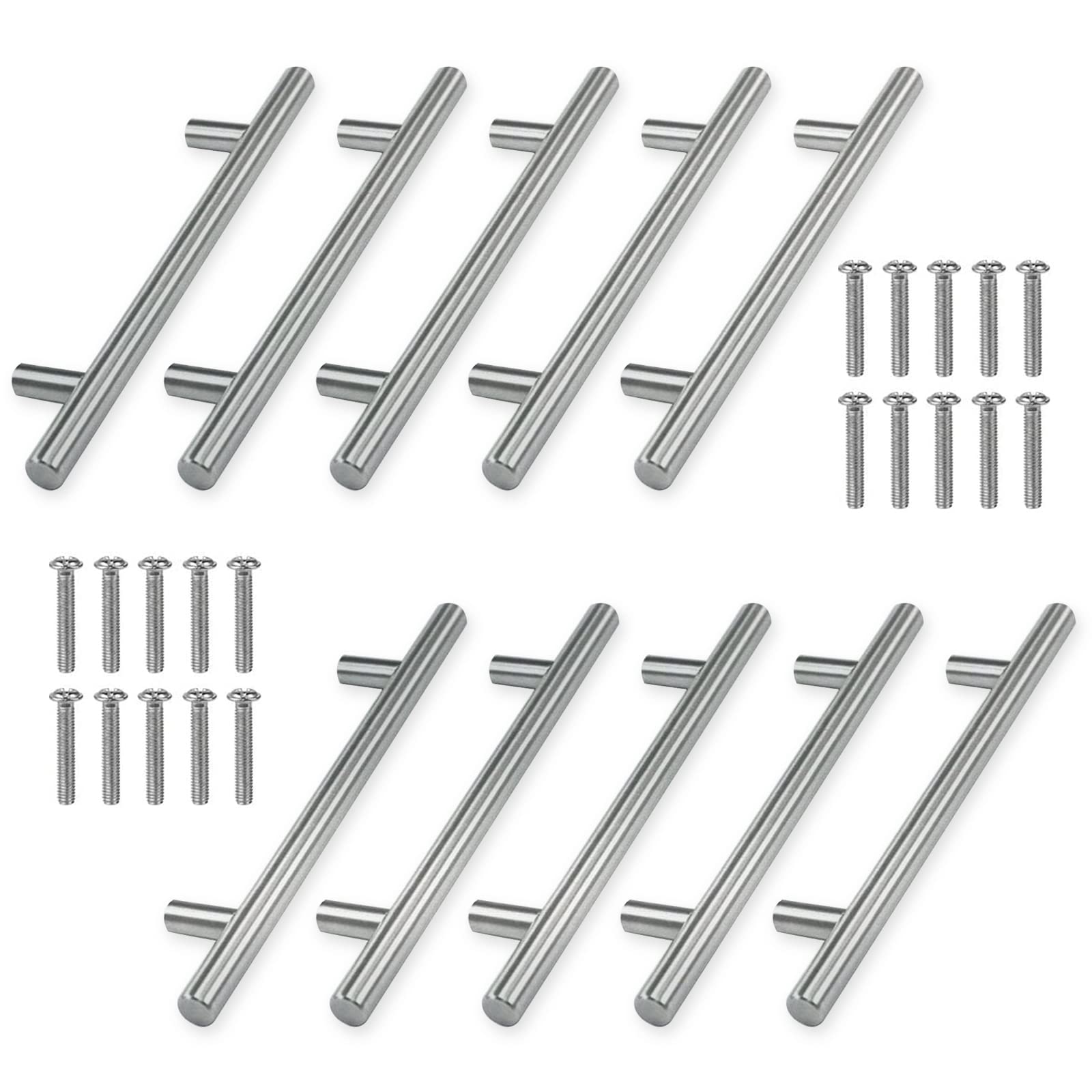 Gtwinsone 10 Pcs Furniture Handles Stainless Steel Kitchen Door Handles Cabinet Handles 96 mm T Bar Handles Railing Handles, Drawer Handles, Cupboard Handles, Brushed Handles for Wardrobe (Silver)