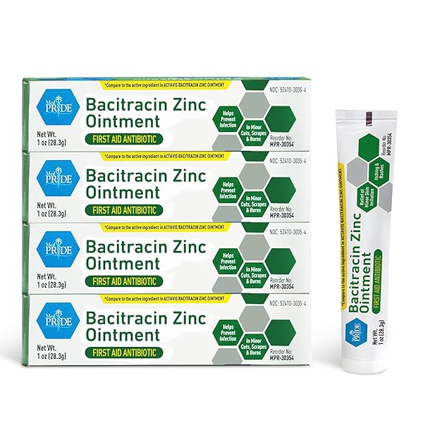 MED PRIDE BACITRACIN WITH ZINC ANTIBIOTIC OINTMENT 4 PACK OF 1 OZ TUBES, FIRST AID FOR SKIN IRRITATIONS, CUTS, BURNS, DIAPER RASH, DERMATITIS, ECZEMA