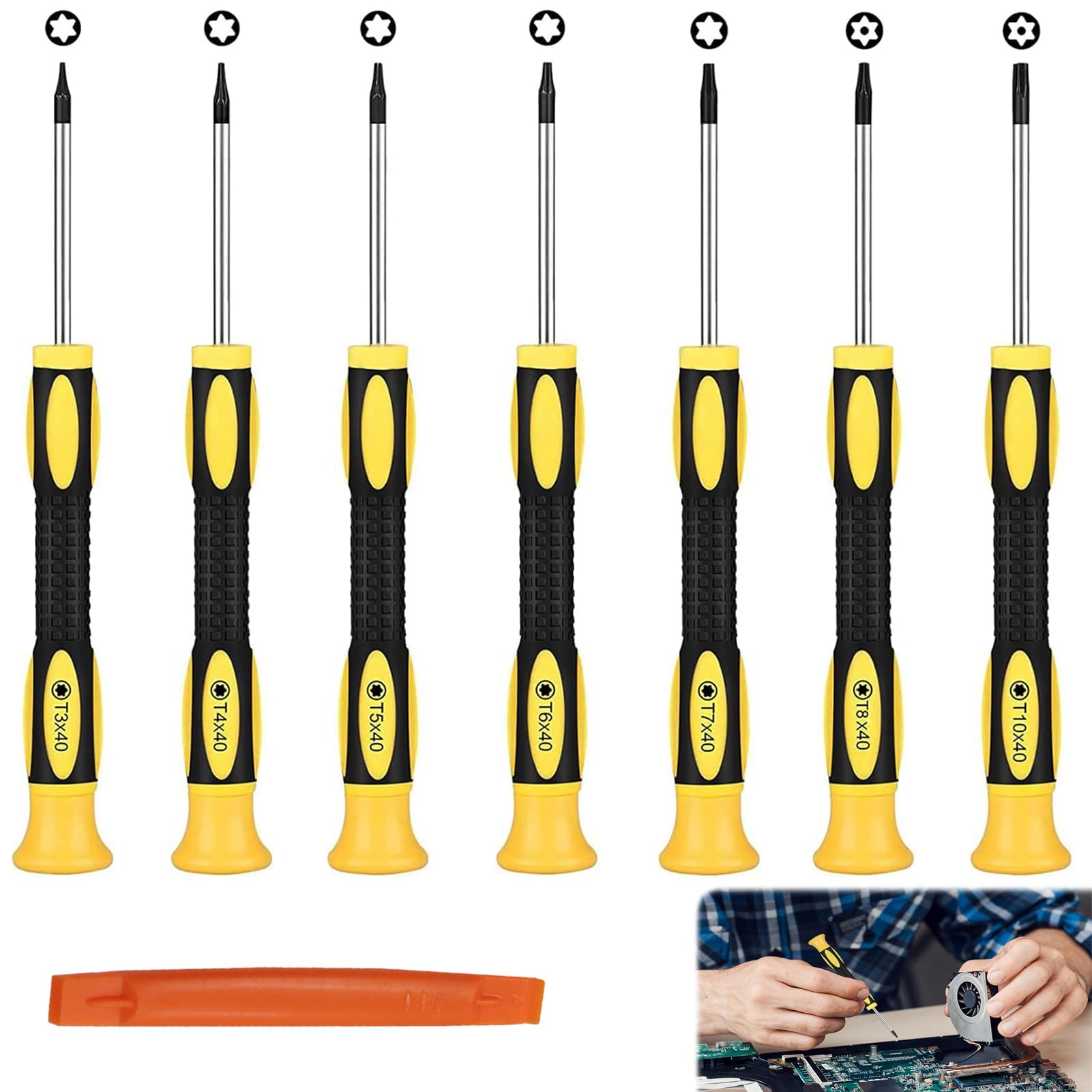 Torx Screwdriver Set 7Pcs T3-T10 Precision Torque Magnetic Screwdrivers Repair Kit with Pry Tool - Security Torx Star Head Screwdrivers for PS5 PS4 Xbox One MacBook