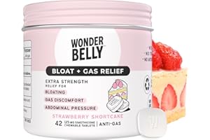 Wonderbelly Bloat + Gas Relief, Extra Strength Chewable Tablets, with 125 mg Simethicone, No Talc or Dye, Strawberry Shortcake, 42 Count