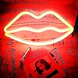 Nordstylee Neon Lips Signs USB or Battery Powered Art Decorative Lights for Children's Room/Birthday Party/Holiday/Wedding De