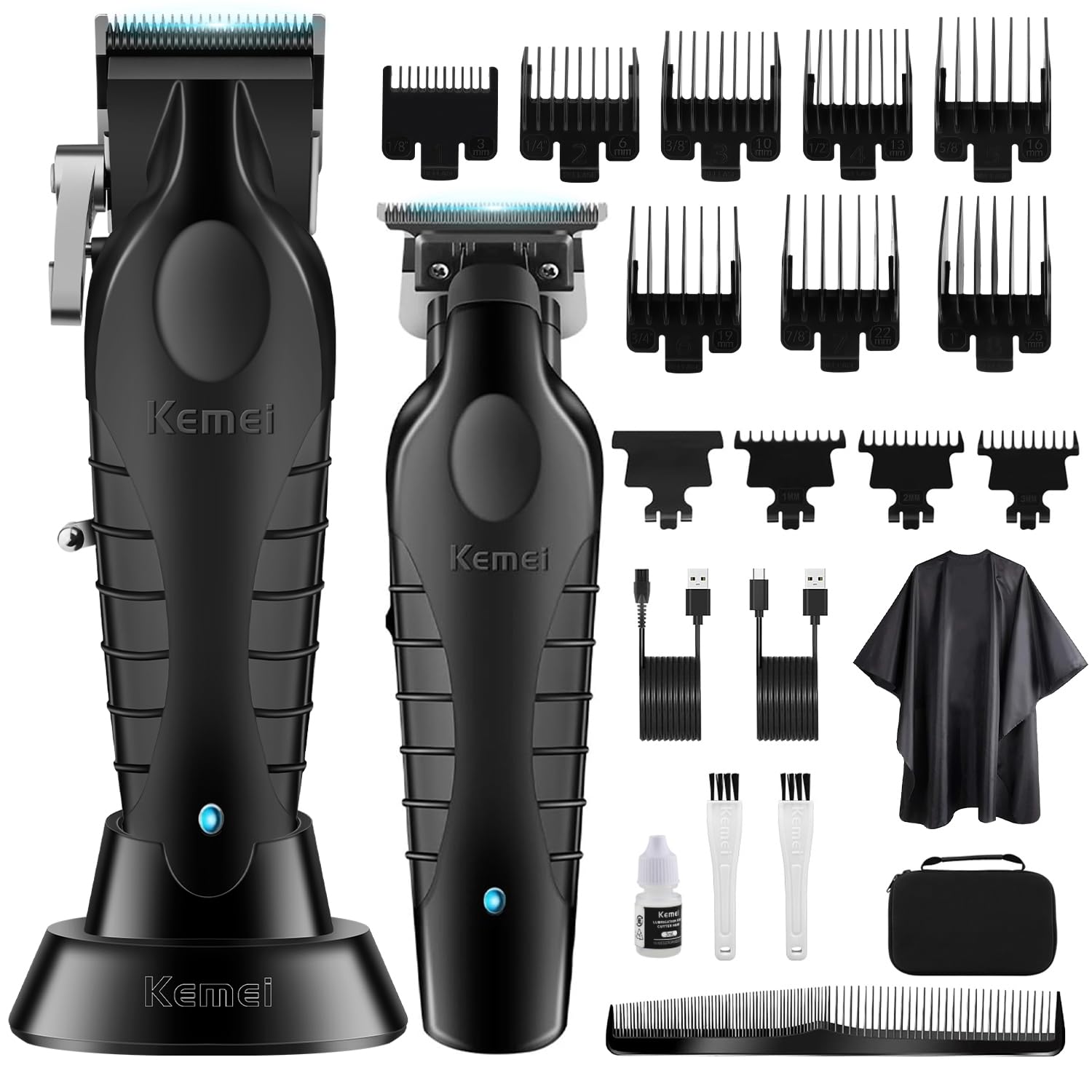 KEMEI Professional Hair Clipper for Men, Cordless Electric Barber Clipper Zero Gapped T-Blade Hair/Beard Trimmer Set, Rechargeable Hair Cutting Kit, KM-2296, KM-2299